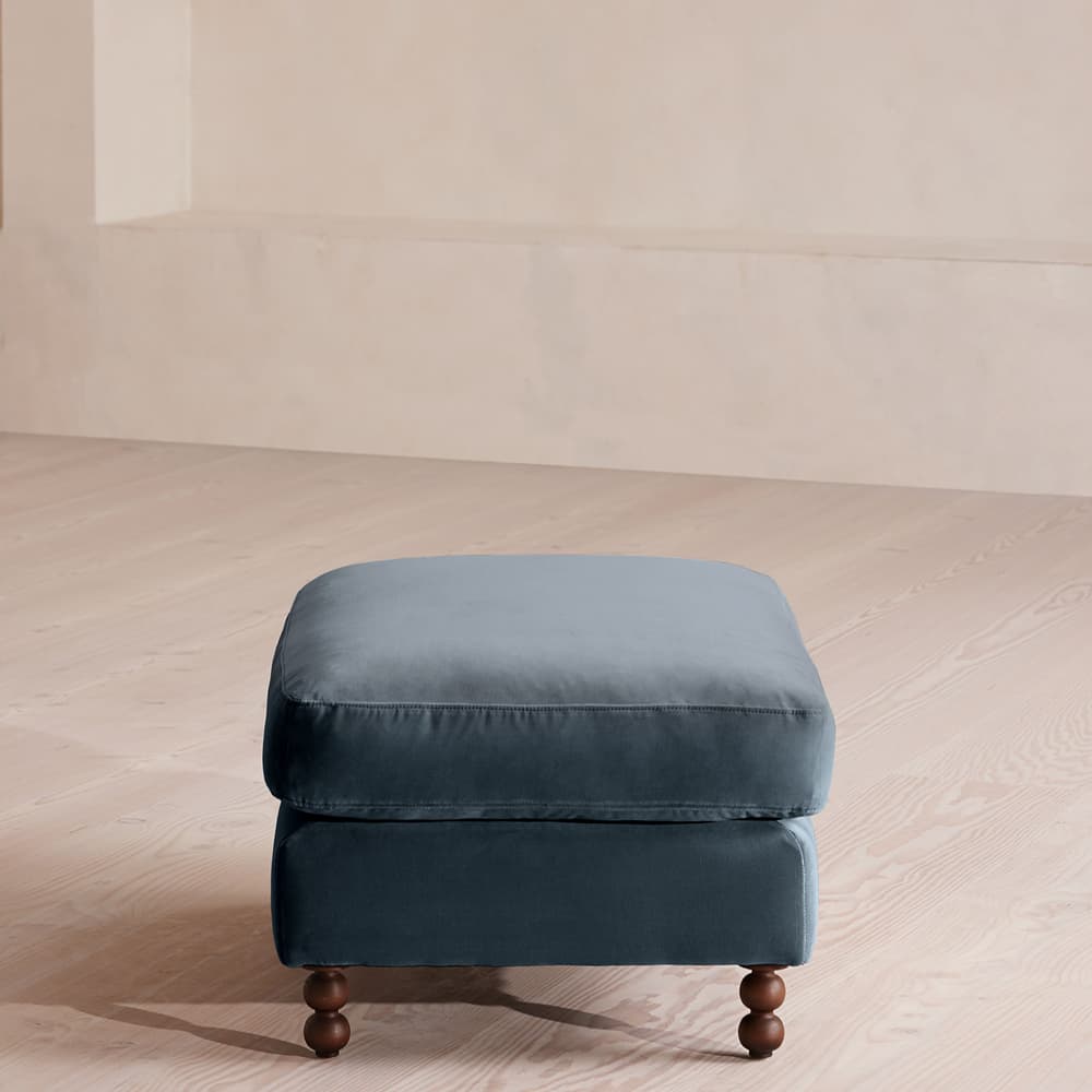 Audrey Rectangle Ottoman - Velvet - Grey Blue - Images - Image 3
