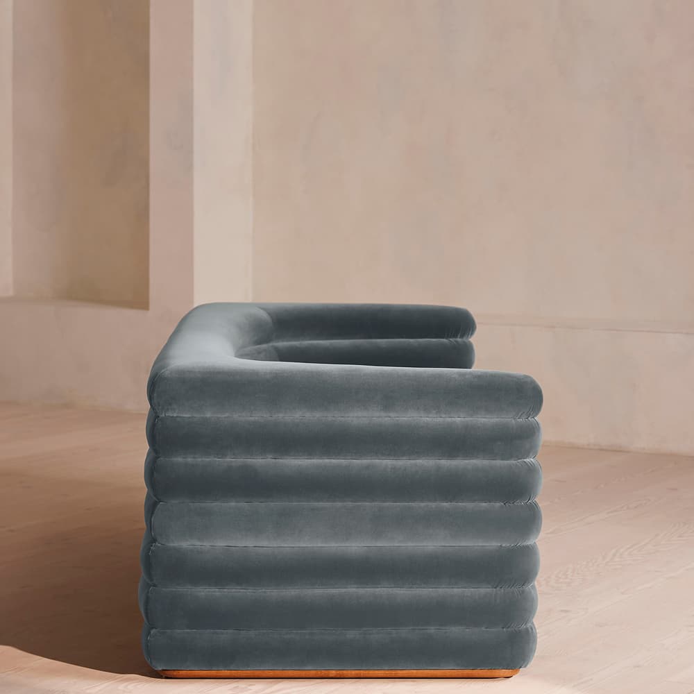 Laura Three Seater Sofa - Velvet - Grey Blue - US - Images - Image 3