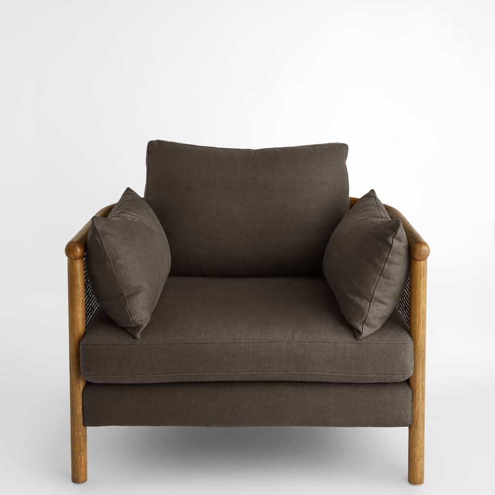 Sydney Cane Armchair - Washed Linen Charcoal - Images - Image 3