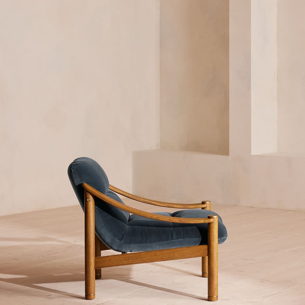 Karine Armchair - Midtone Oak - Grey Blue Velvet - Images - Image 3