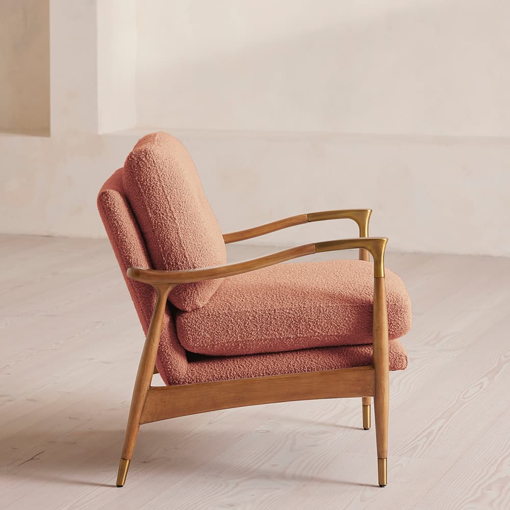 Theodore Oak Armchair - Textured Wool Boucle - Coral - Images - Image 3