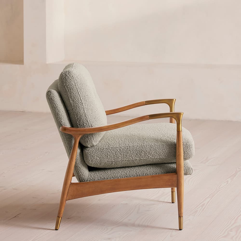 Theodore Oak Armchair - Textured Wool Boucle - Pistachio - Images - Image 3