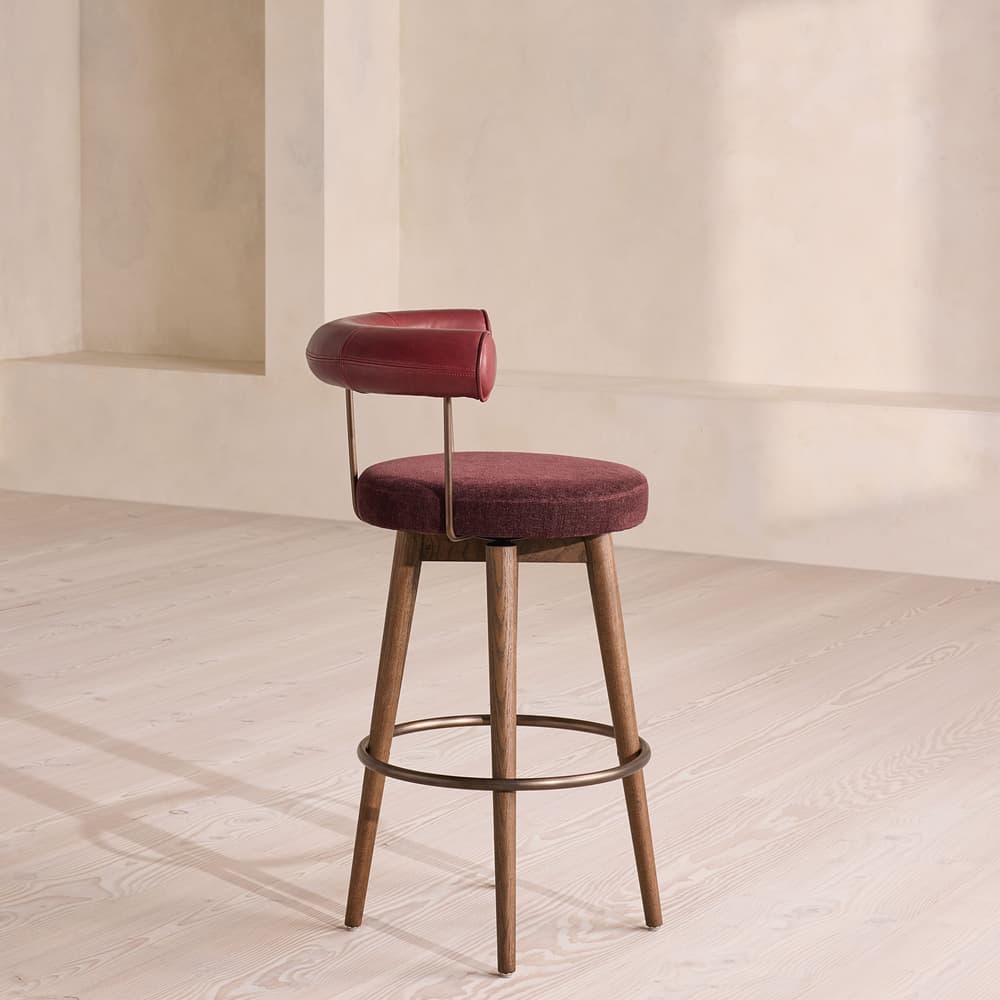Calvert Barstool - Sangria Leather & Bordeaux Linen Chenille - US - Images - Image 3