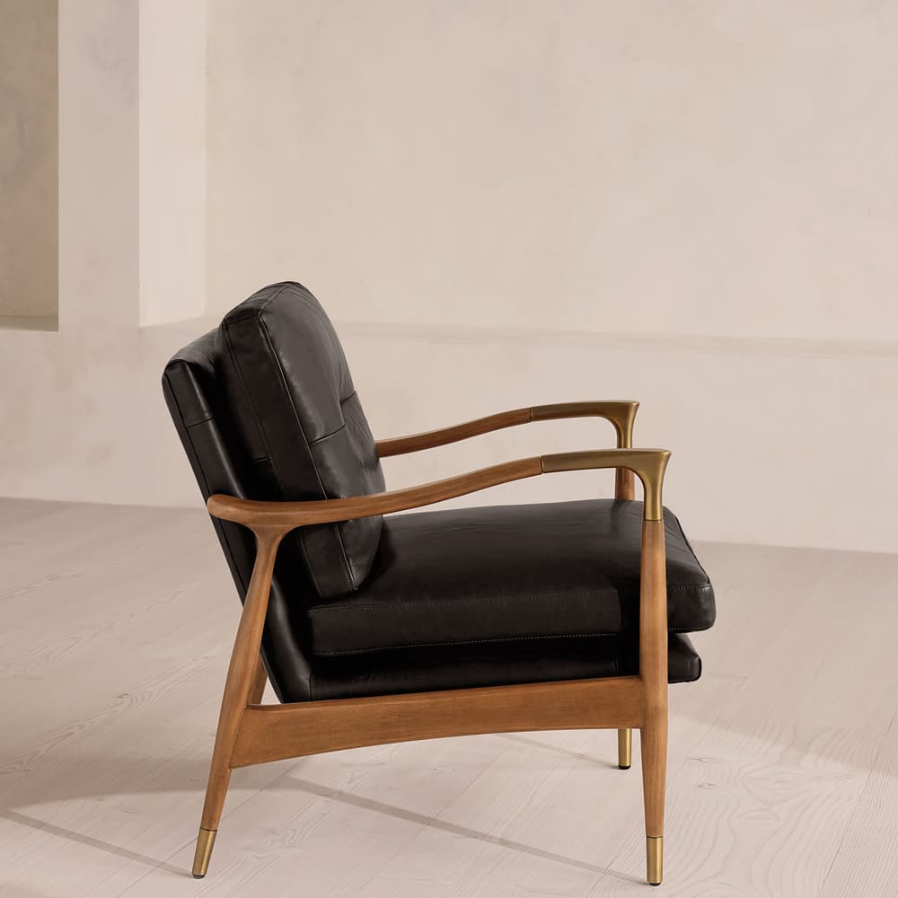 Theodore Oak Armchair - Leather Virtue Black - Images - Image 3