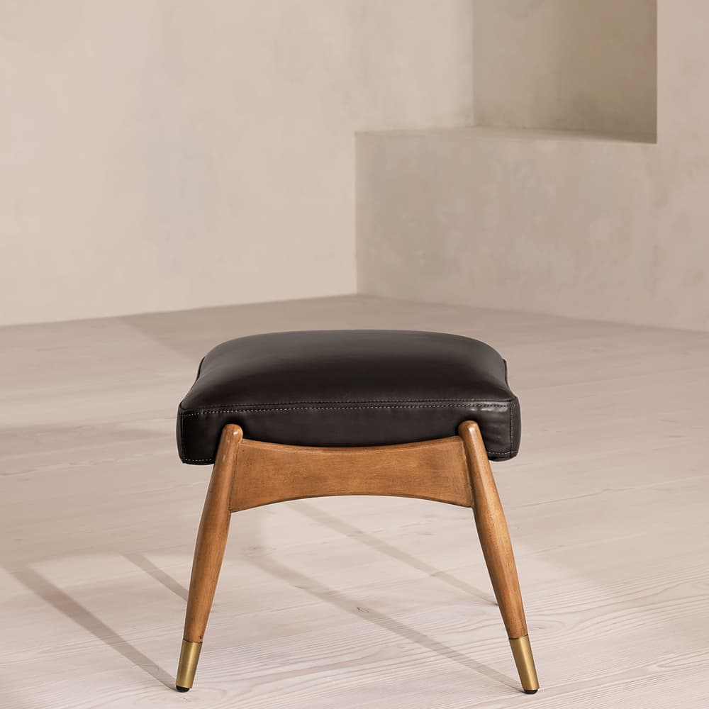 Theodore Oak Footstool Leather Virtue Black - Images - Image 3