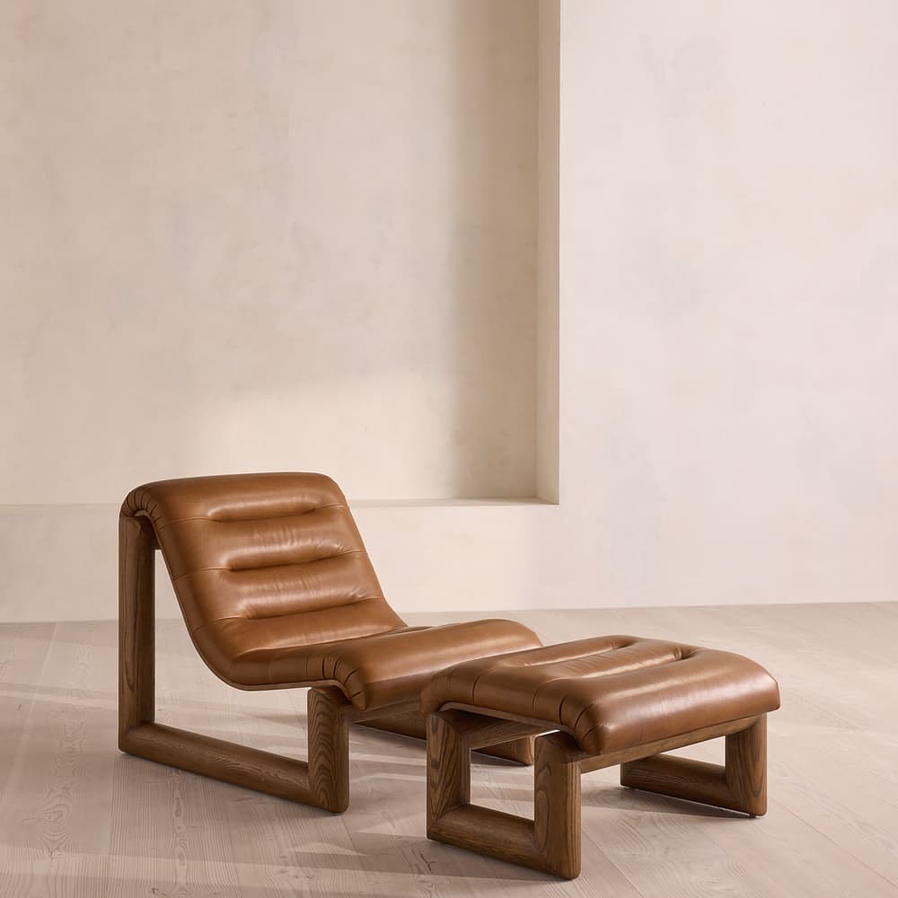 Drew Lounge Chair and Footstool - Leather - Chestnut - UK - Listing - Image 3