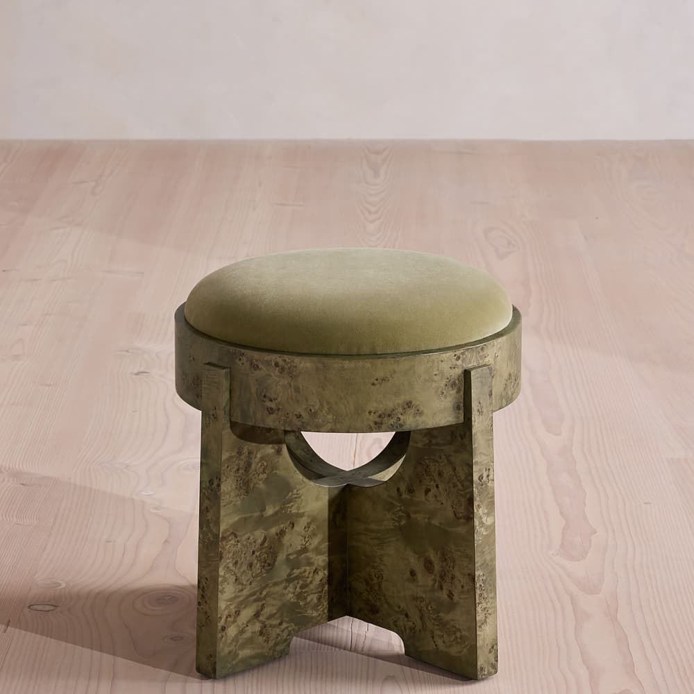 Dalton Burl Footstool - Velvet - Lichen - UK - Listing - Image 3