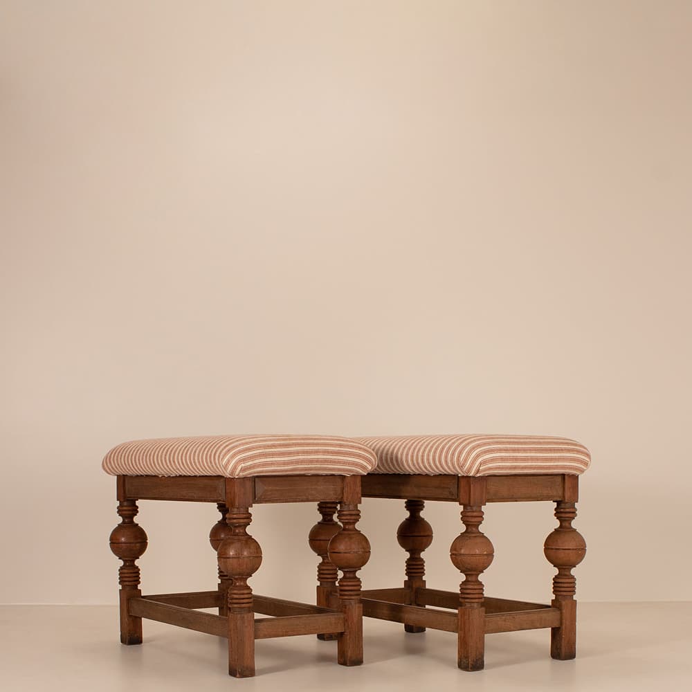 Vintage Pair of Brutalist Bed Stools - Rust Stripe - Italy - Images - Image 3