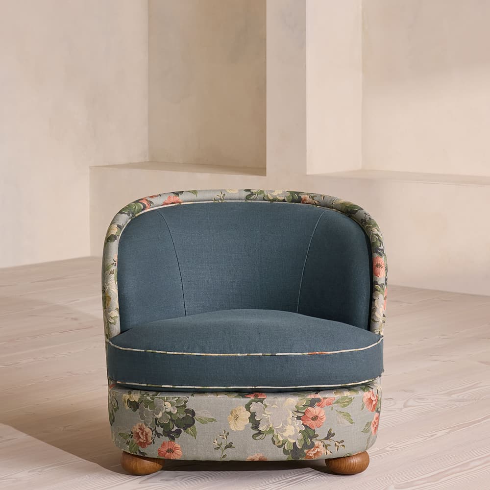 Blair Tub Armchair - Skylar Print - Prussian Blue Linen - UK - Listing - Image 3