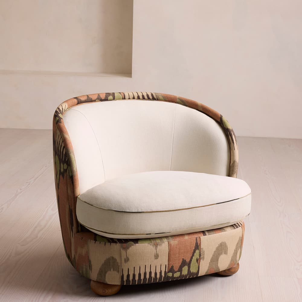 Blair Tub Armchair - Floral Ikat Print - Natural Linen - Listing - Image 3