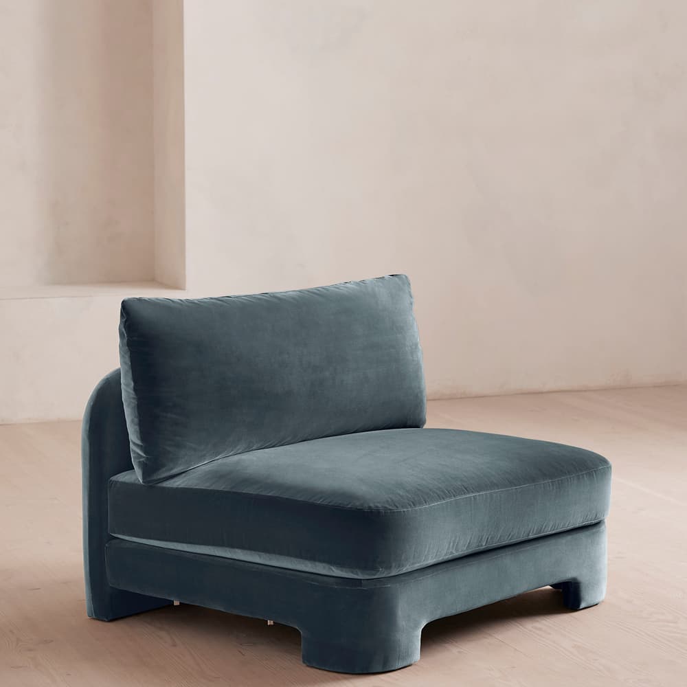 Odell Deeper Sit Modular Sofa - Right Arm Module - Grey Blue Velvet - Image 2
