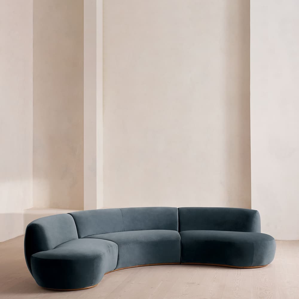Aline Serpentine Sectional Sofa - Four Seater - Grey Blue Velvet - US - Listing - Image 3