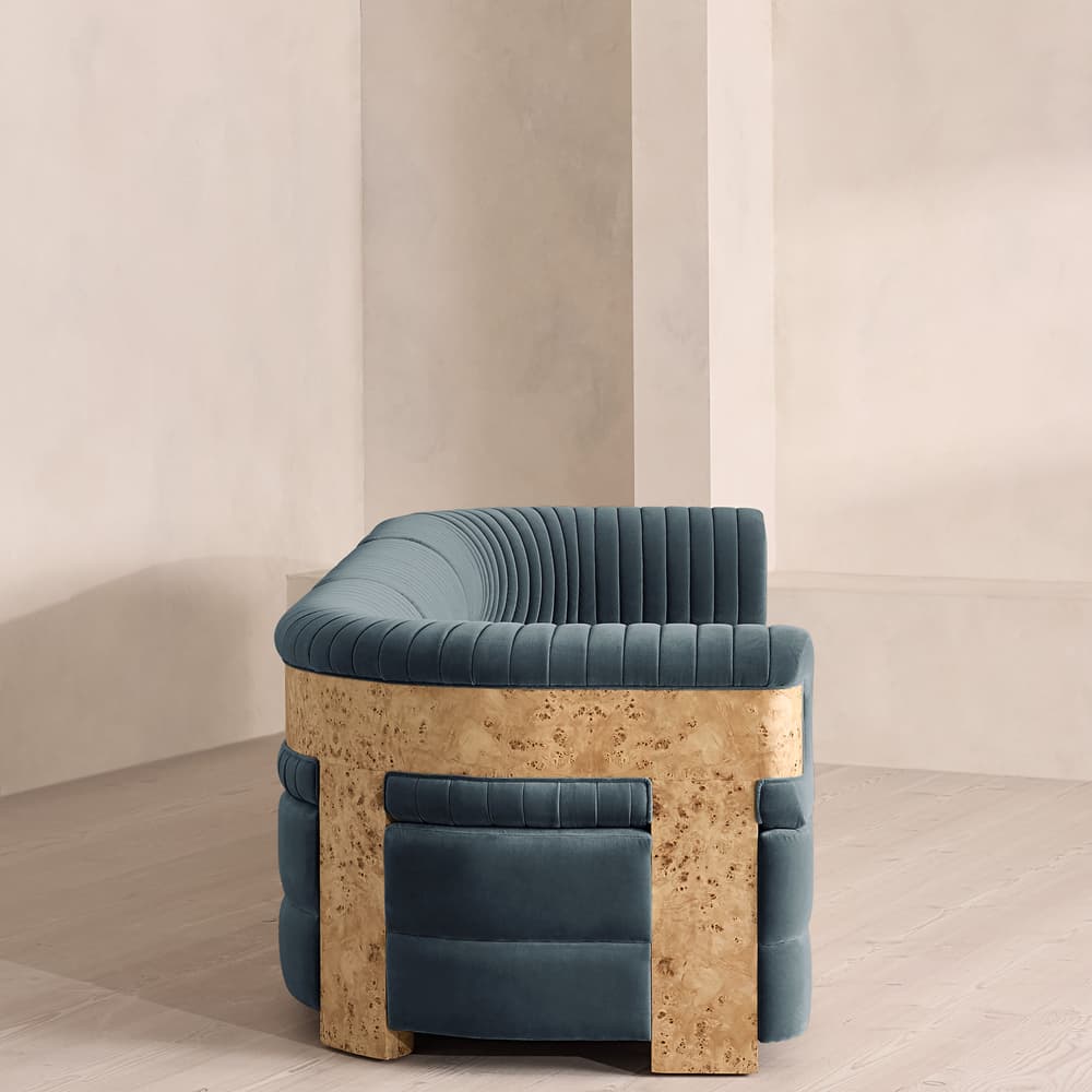 Caleb Modular Four Seater Sofa - Velvet - Grey Blue - Blonde Burl - UK - Images - Image 3