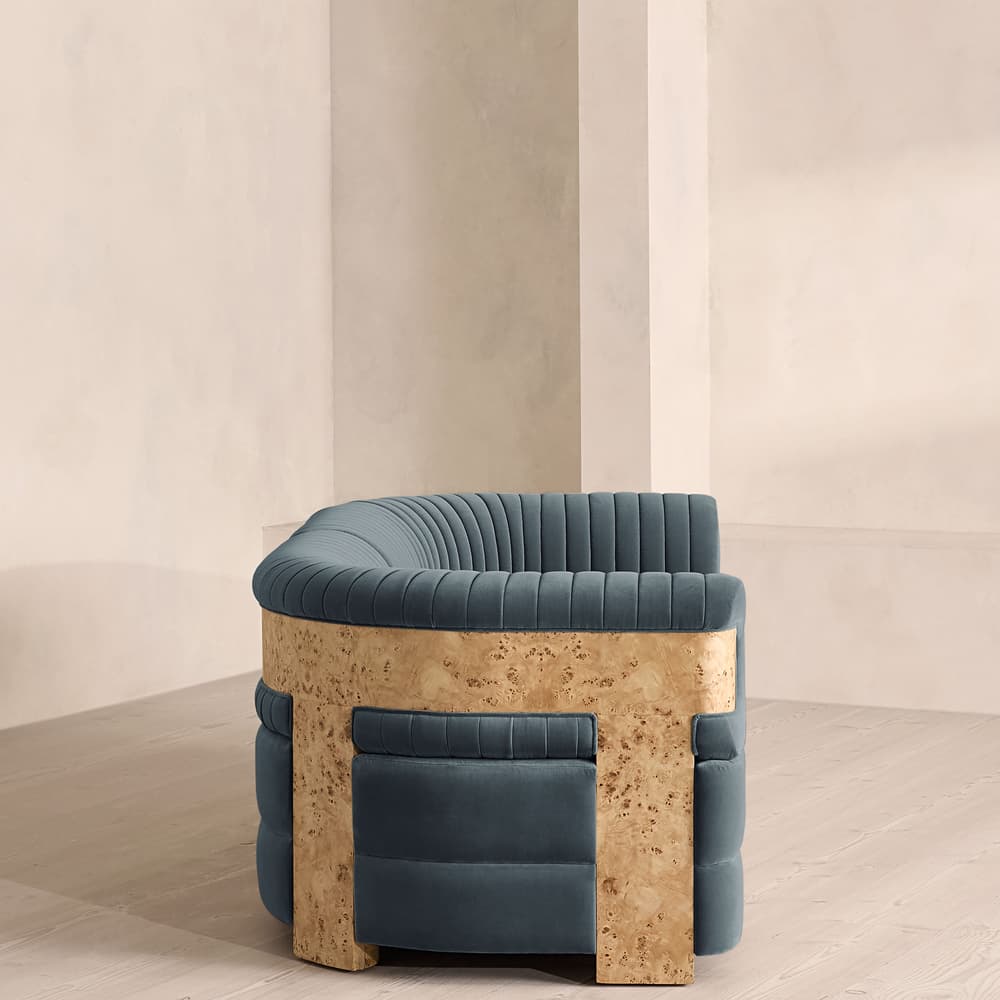 Caleb Modular Three Seater Sofa - Velvet - Grey Blue - Blonde Burl - UK - Images - Image 3