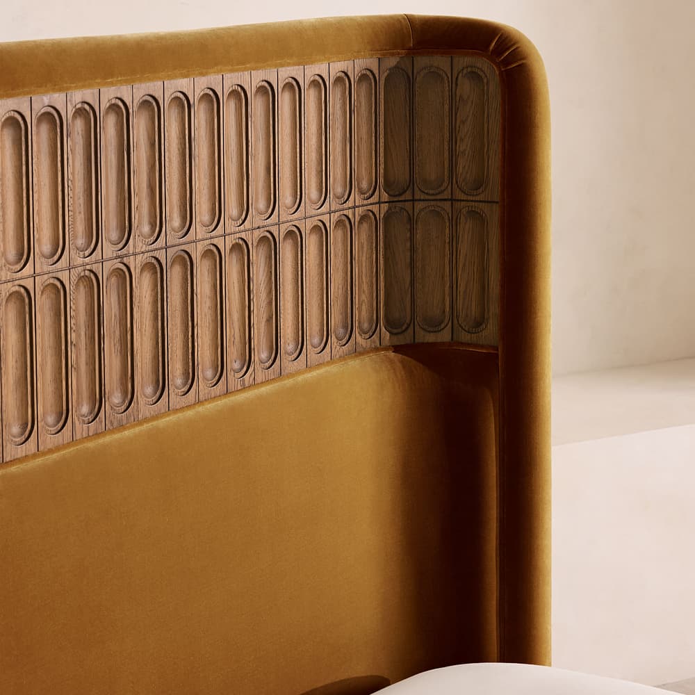 Devon Bed - Queen - Velvet - Mustard - US - Images - Image 3