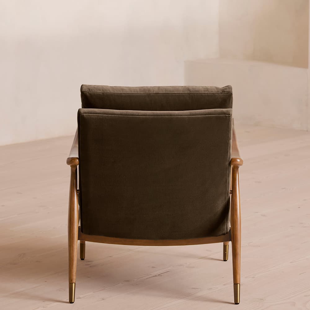 Theodore Oak Armchair - Velvet - Chocolate Brown - US - Images - Image 3