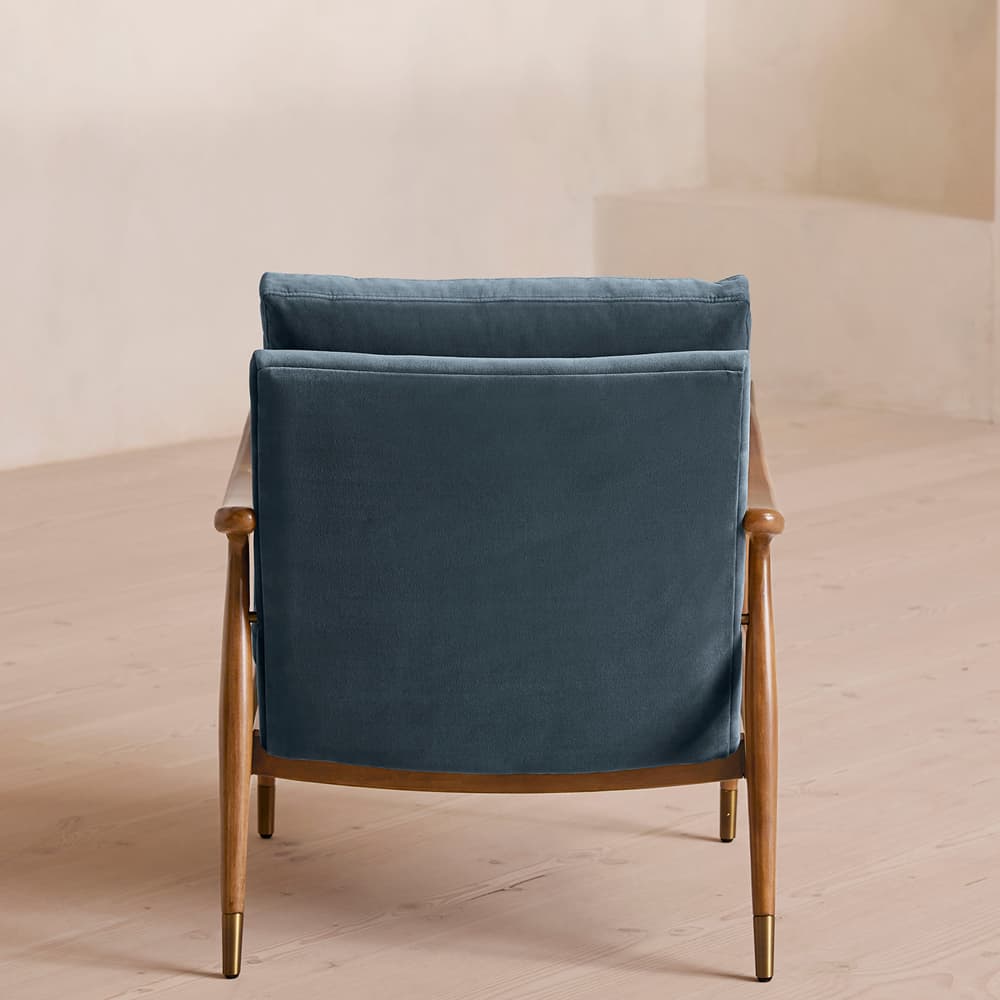 Theodore Oak Armchair - Velvet - Grey Blue - Images - Image 3