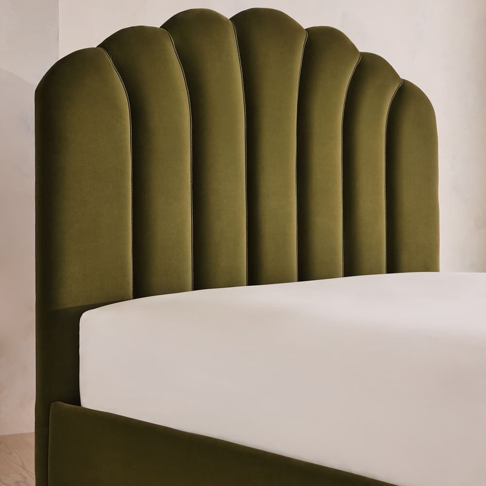 Manette Bed - with Twisted Cord - Double - Velvet - Olive - Images - Image 3
