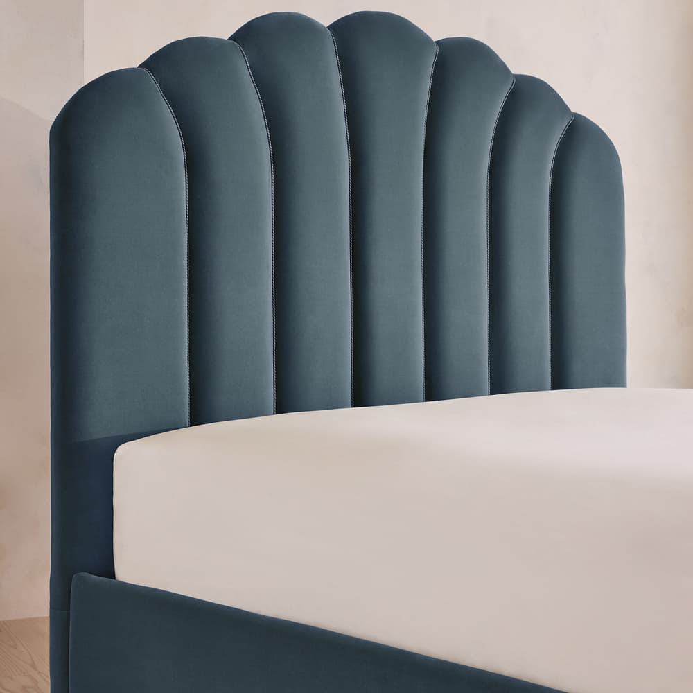 Manette Bed - with Twisted Cord - Double - Velvet - Grey Blue - Images - Image 3