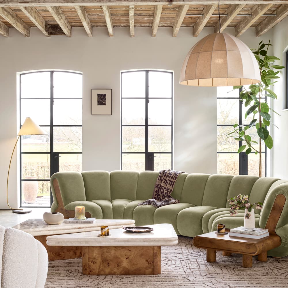 Noelle Sectional Curved Sofa - Six Seater - Velvet Lichen - US - Lifestyle - Image 3