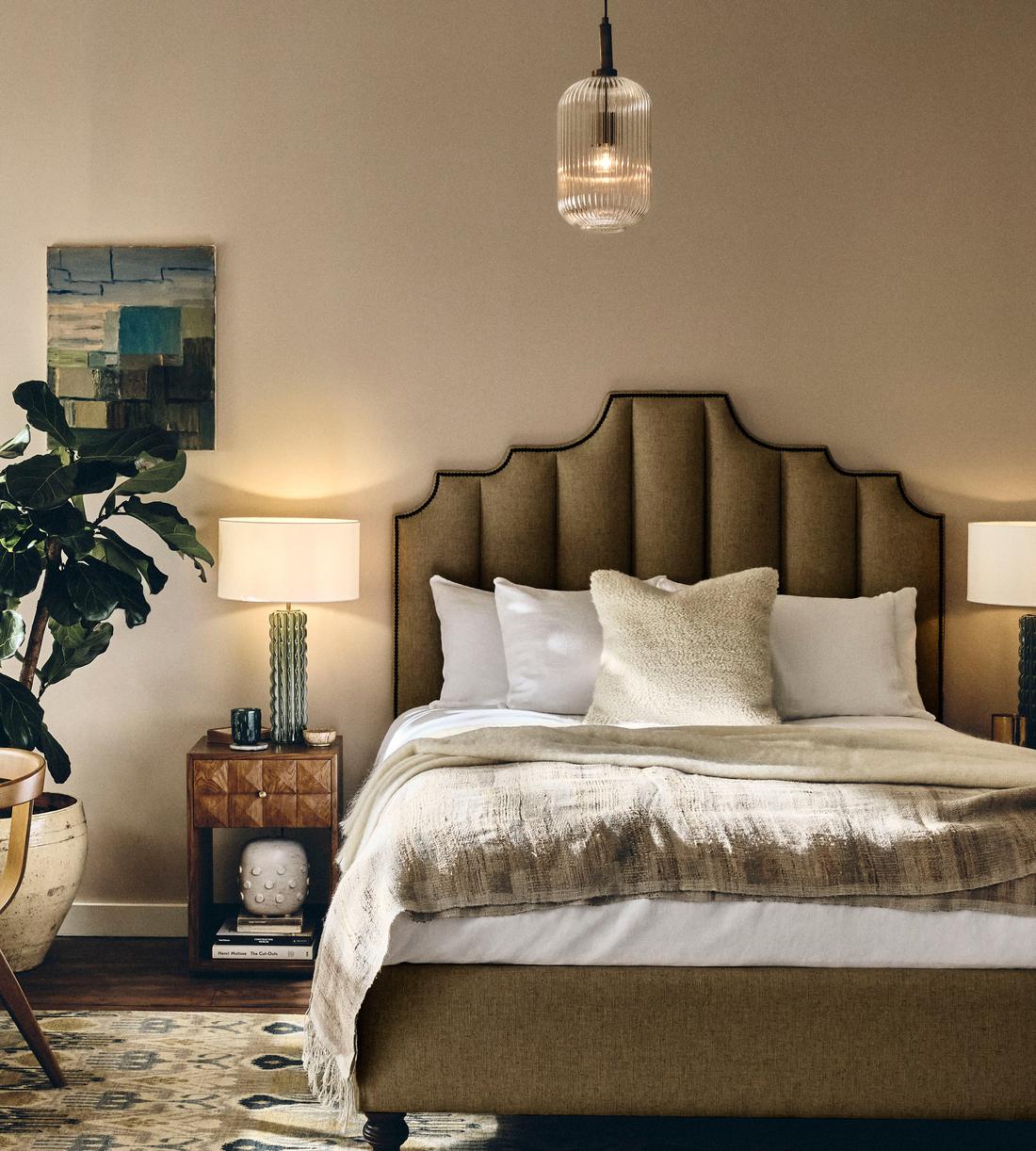 Gerrard Bed - Double - Linen - Olive - Lifestyle - Image 1