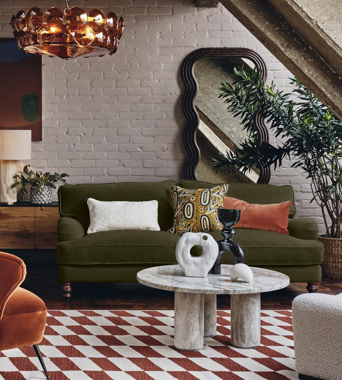 Arundel Three Seater Sofa - Velvet - Olive - Lifestyle - Image 1
