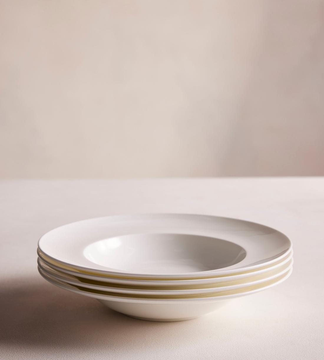 House Rimmed Bowl - Bone China - White - Set of Four - Listing - Image 2