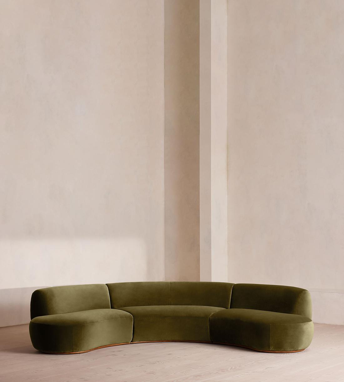 Aline Serpentine Sectional Sofa - Four Seater - Olive Velvet - US - Listing - Image 2