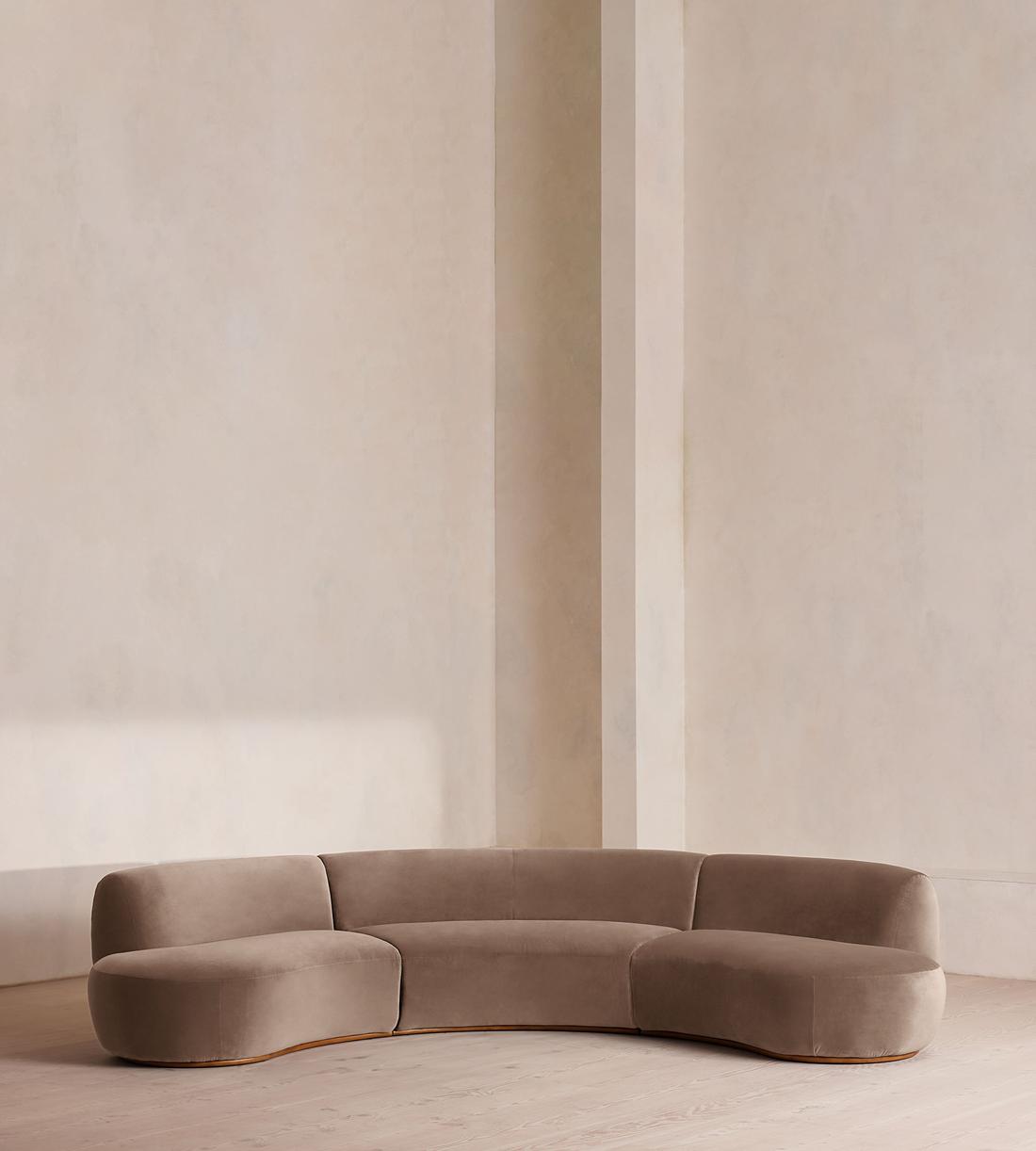 Aline Serpentine Sectional Sofa - Four Seater - Taupe Velvet - US - Listing - Image 2
