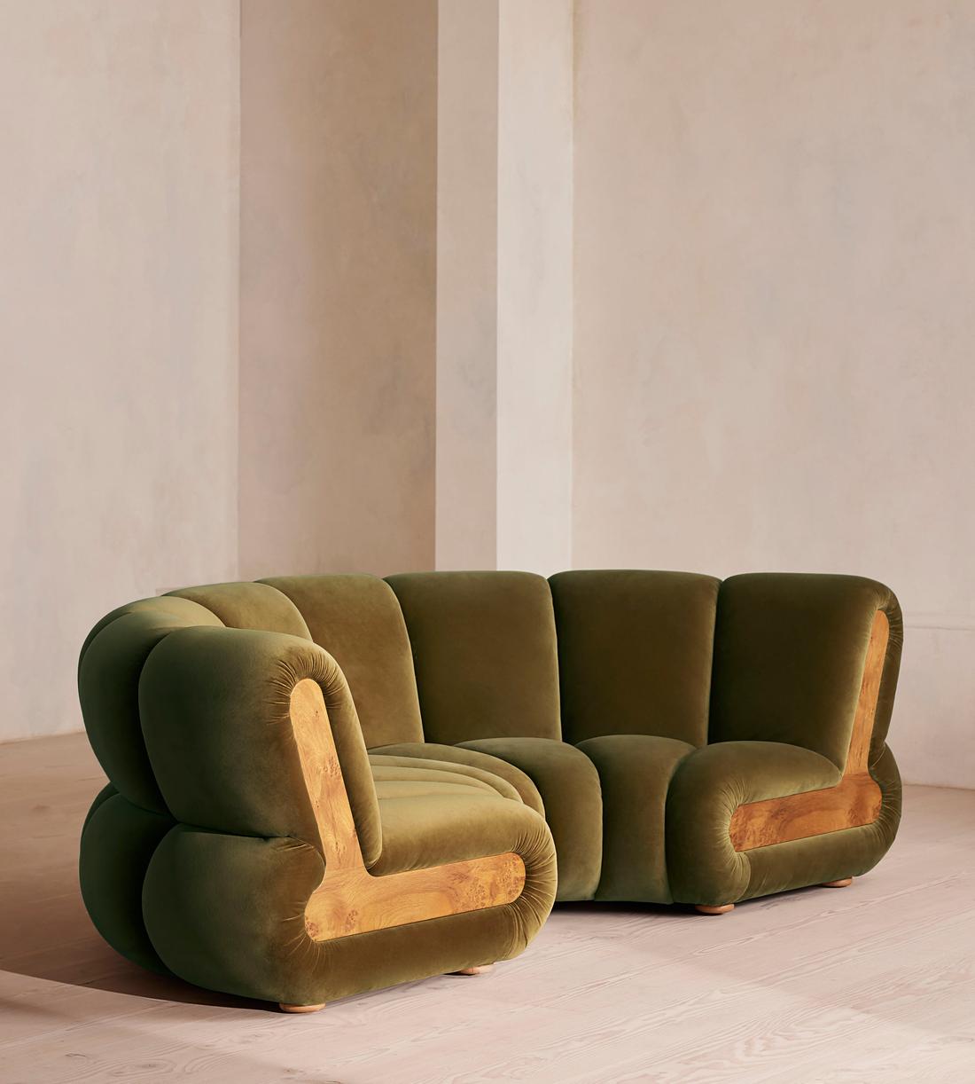 Noelle Modular Curved Sofa - Four Seater - Velvet - Olive - Listing - Image 2