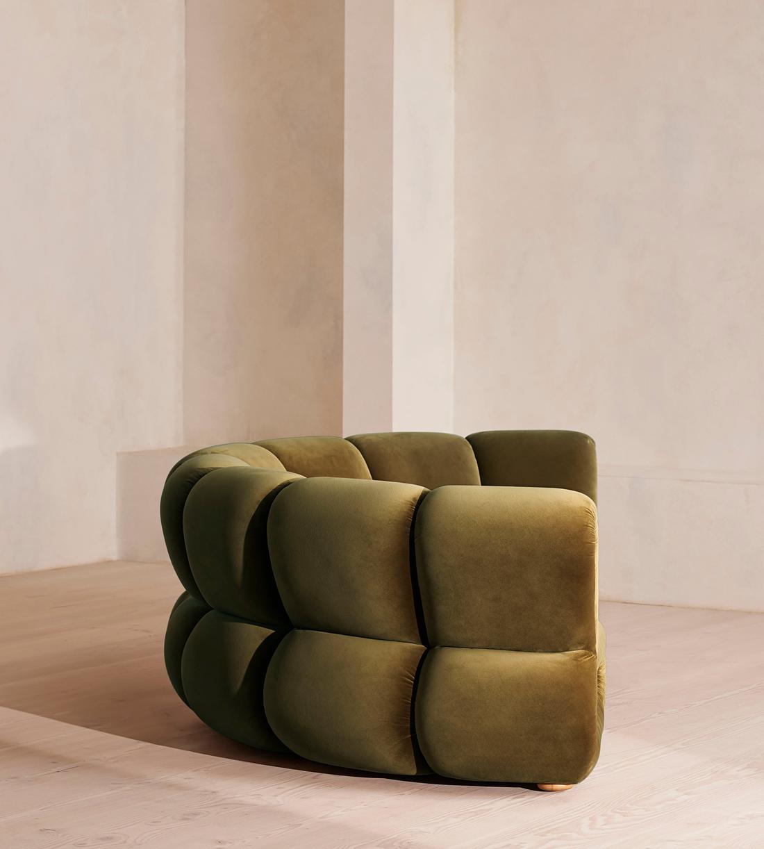 Noelle Modular Curved Sofa - Four Seater - Velvet - Olive - Images - Image 3