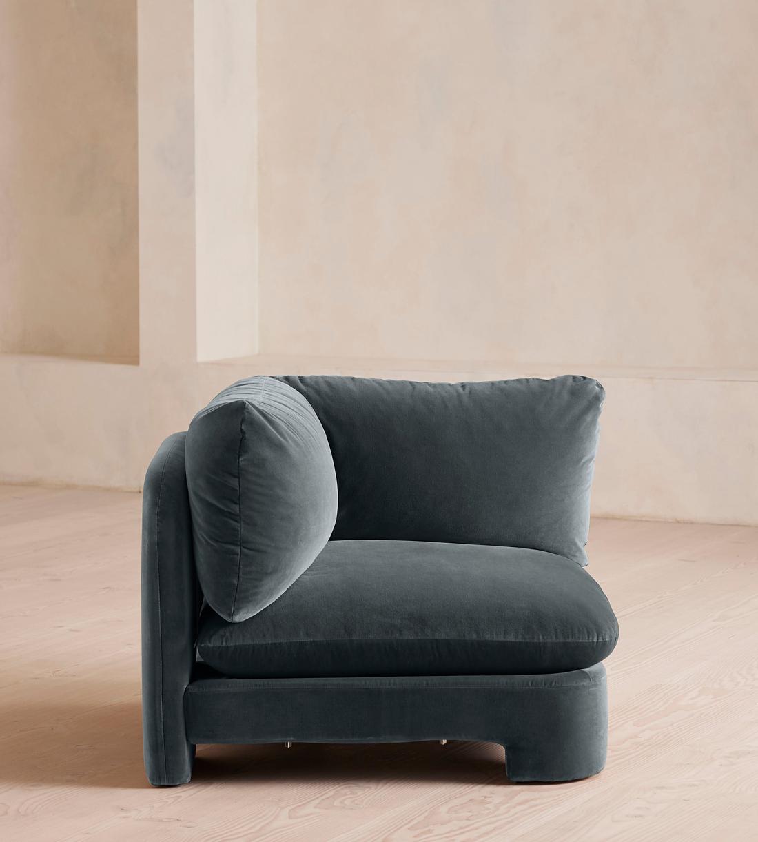 Odell Deeper Sit Sectional Sofa - Corner Module - Grey Blue Velvet - US - Lifestyle - Image 1