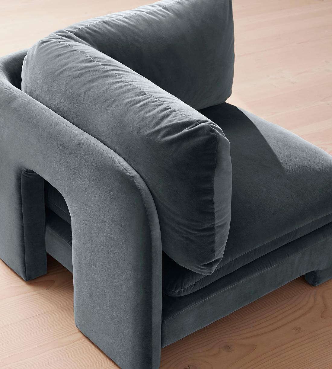 Odell Deeper Sit Sectional Sofa - Corner Module - Grey Blue Velvet - US - Image 7