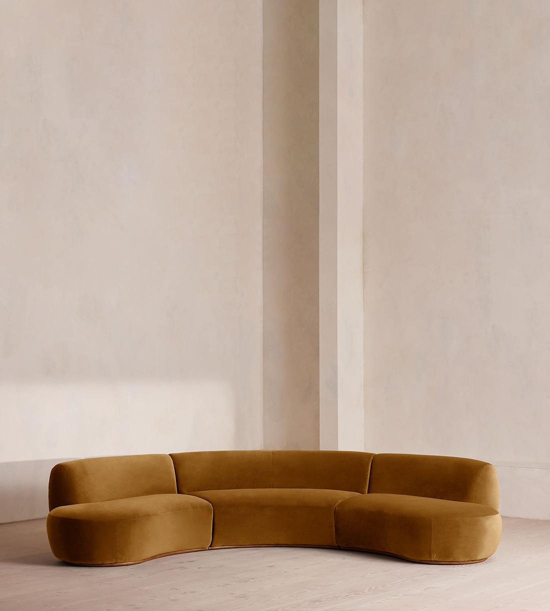Aline Serpentine Modular Sofa - Four Seater - Mustard Velvet - UK - Listing - Image 1