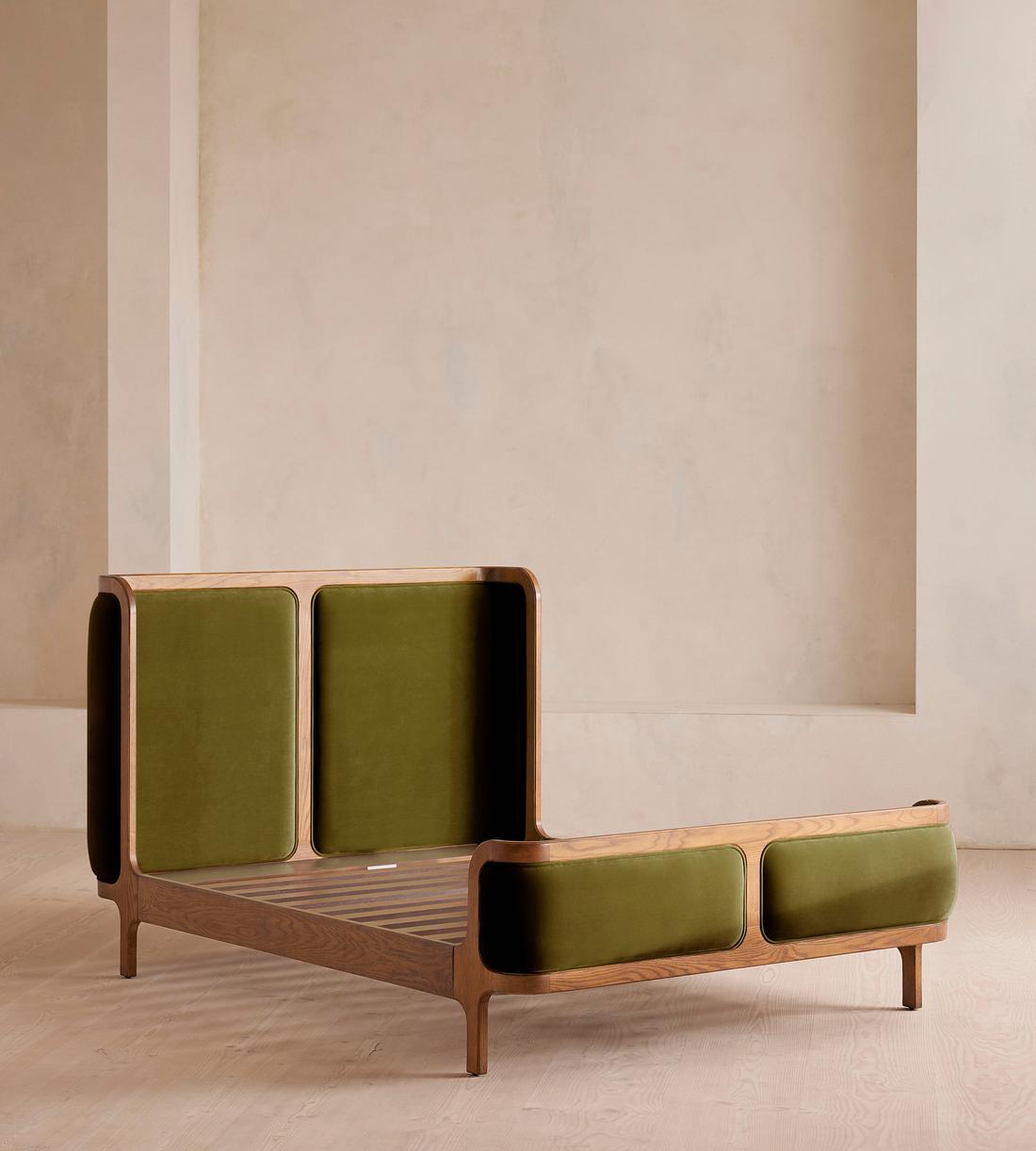 Belsa Bed - Light Oak - Queen - Velvet - Olive - US - Images - Image 3