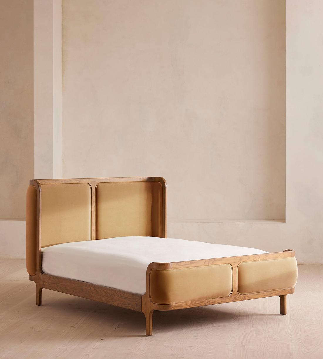 Belsa Bed - Light Oak - King - Velvet - Camel - US - Listing - Image 1