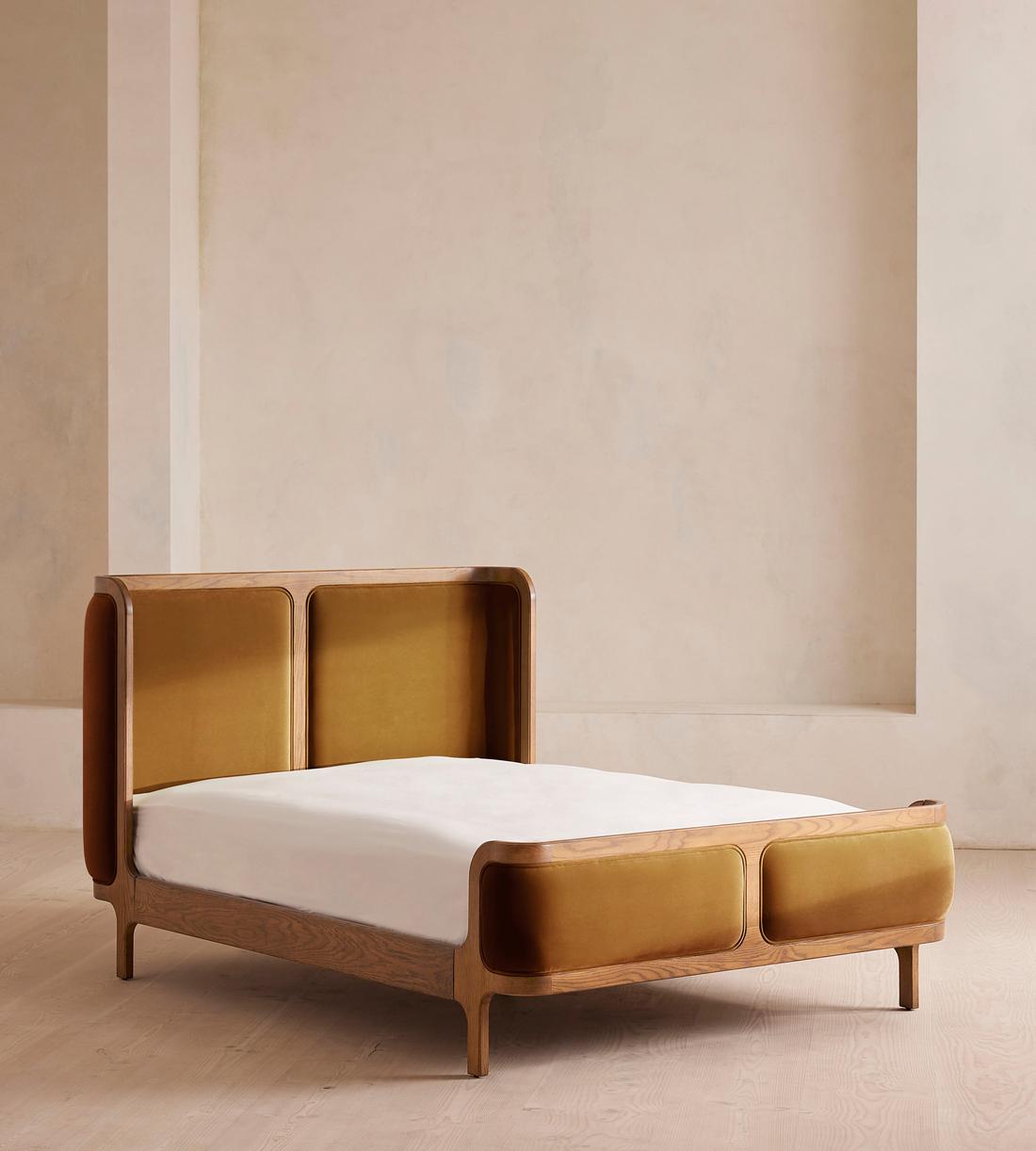 Belsa Bed - Light Oak - Superking - Velvet - Mustard - Listing - Image 1