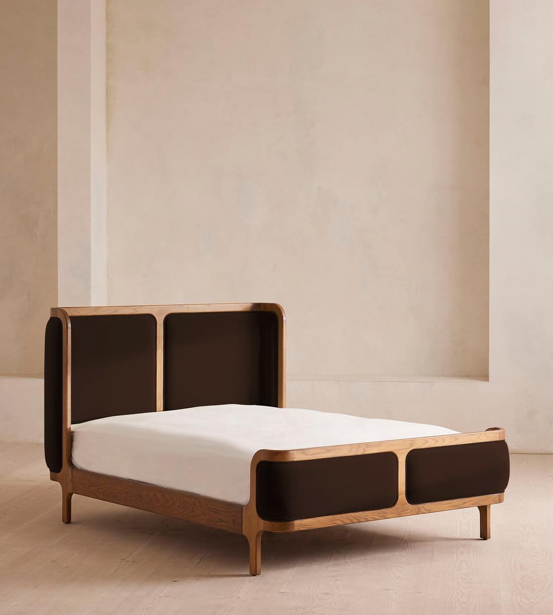 Belsa Bed - Light Oak - King - Velvet - Chocolate - US - Listing - Image 1