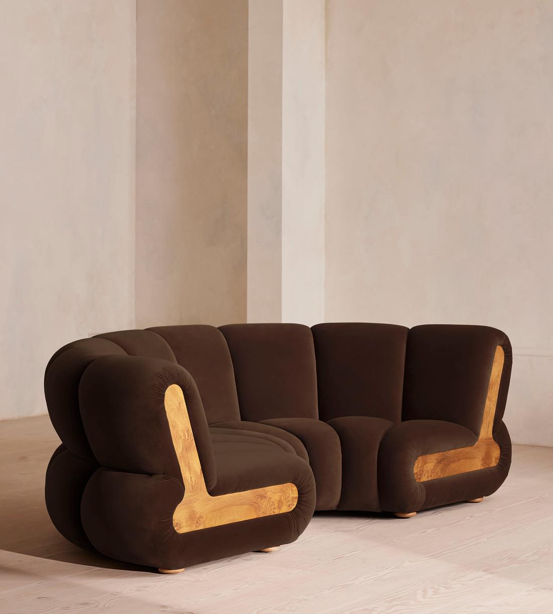 Noelle Sectional Sofa - Four Seater - Velvet Chocolate Brown - US - Listing - Image 2