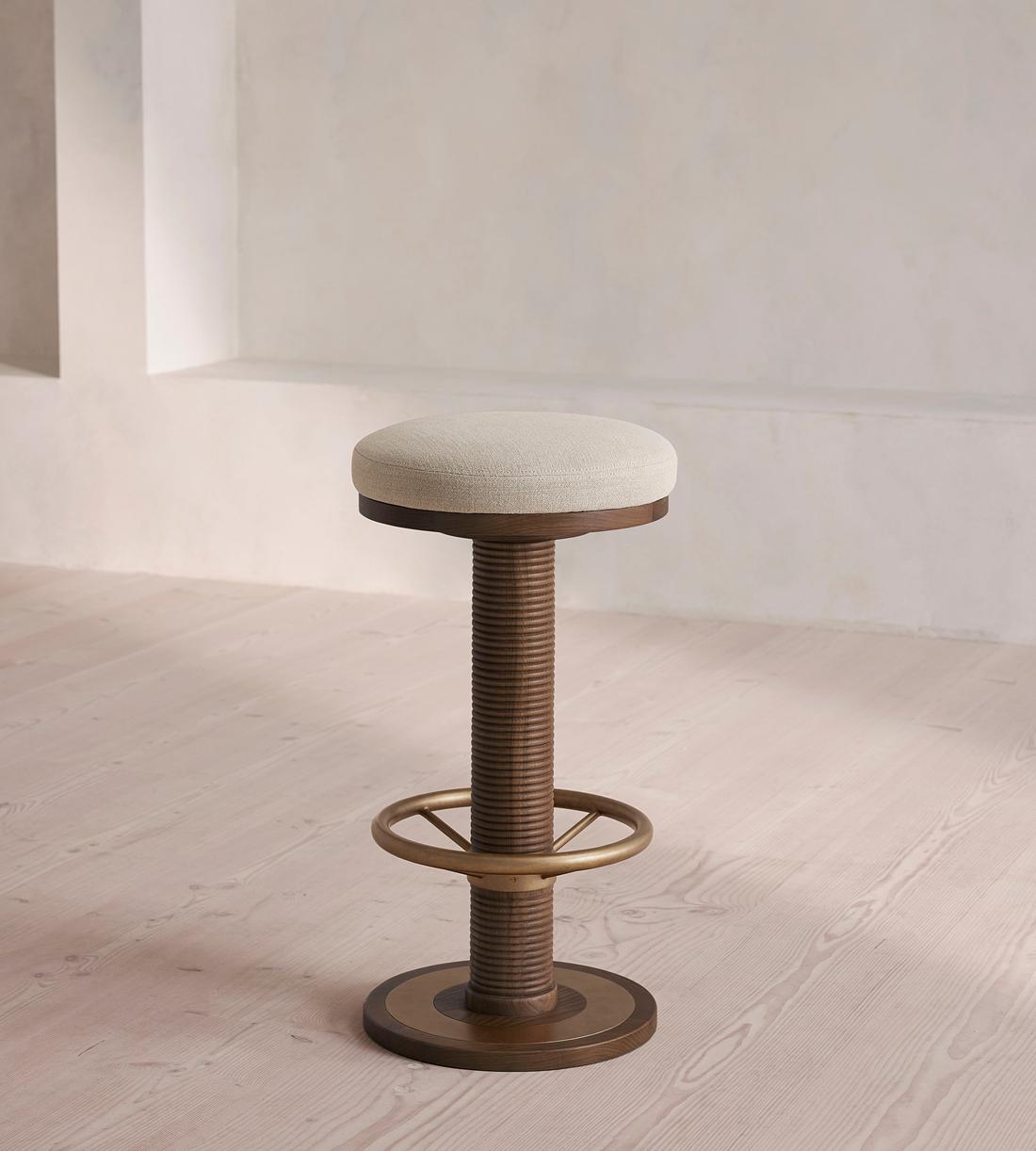 Bryden Tall Barstool - Dark Oak - Linen - Natural - UK - Listing - Image 1
