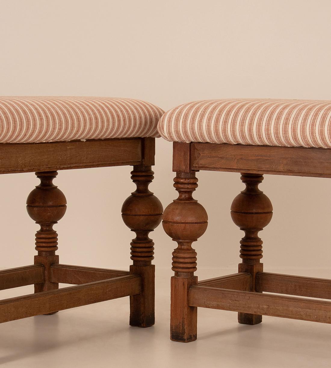 Vintage Pair of Brutalist Bed Stools - Rust Stripe - Italy - Images - Image 5