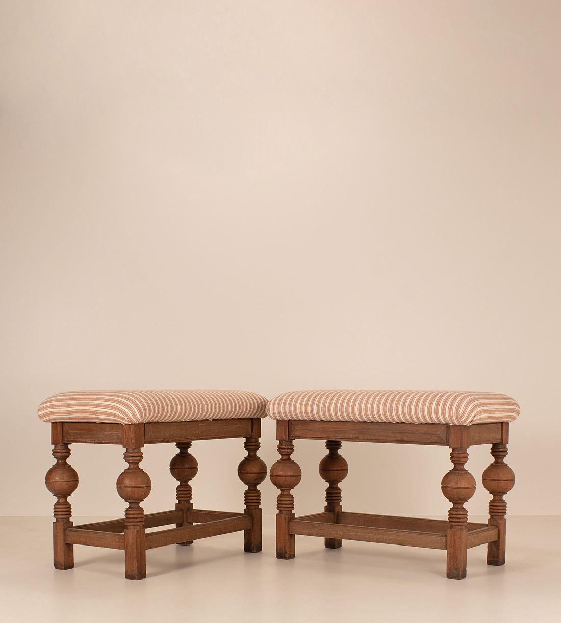 Vintage Pair of Brutalist Bed Stools - Rust Stripe - Italy - Listing - Image 1