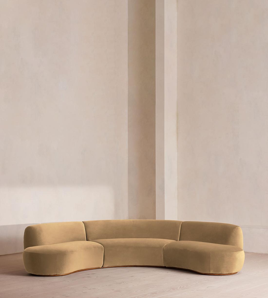 Aline Serpentine Sectional Sofa - Four Seater - Camel Velvet - US - Listing - Image 1