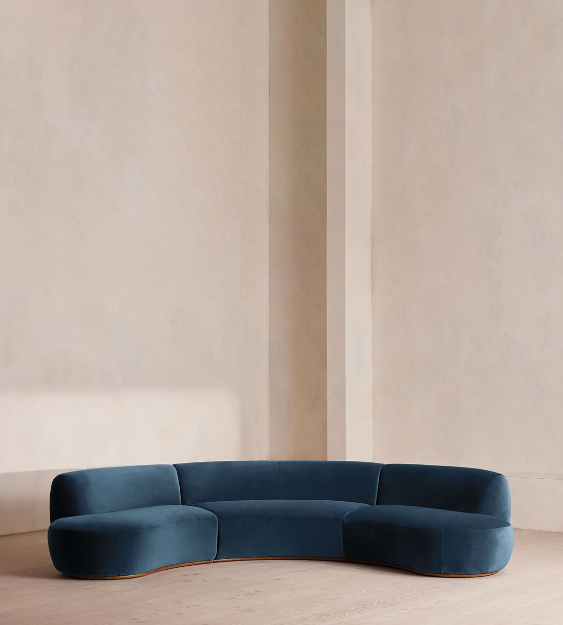 Aline Serpentine Sectional Sofa - Four Seater - Royal Blue Velvet - US - Listing - Image 1