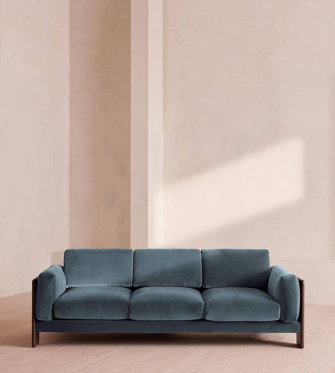 Marcia Three Seater Sofa - Velvet - Grey Blue - US - Listing - Image 1