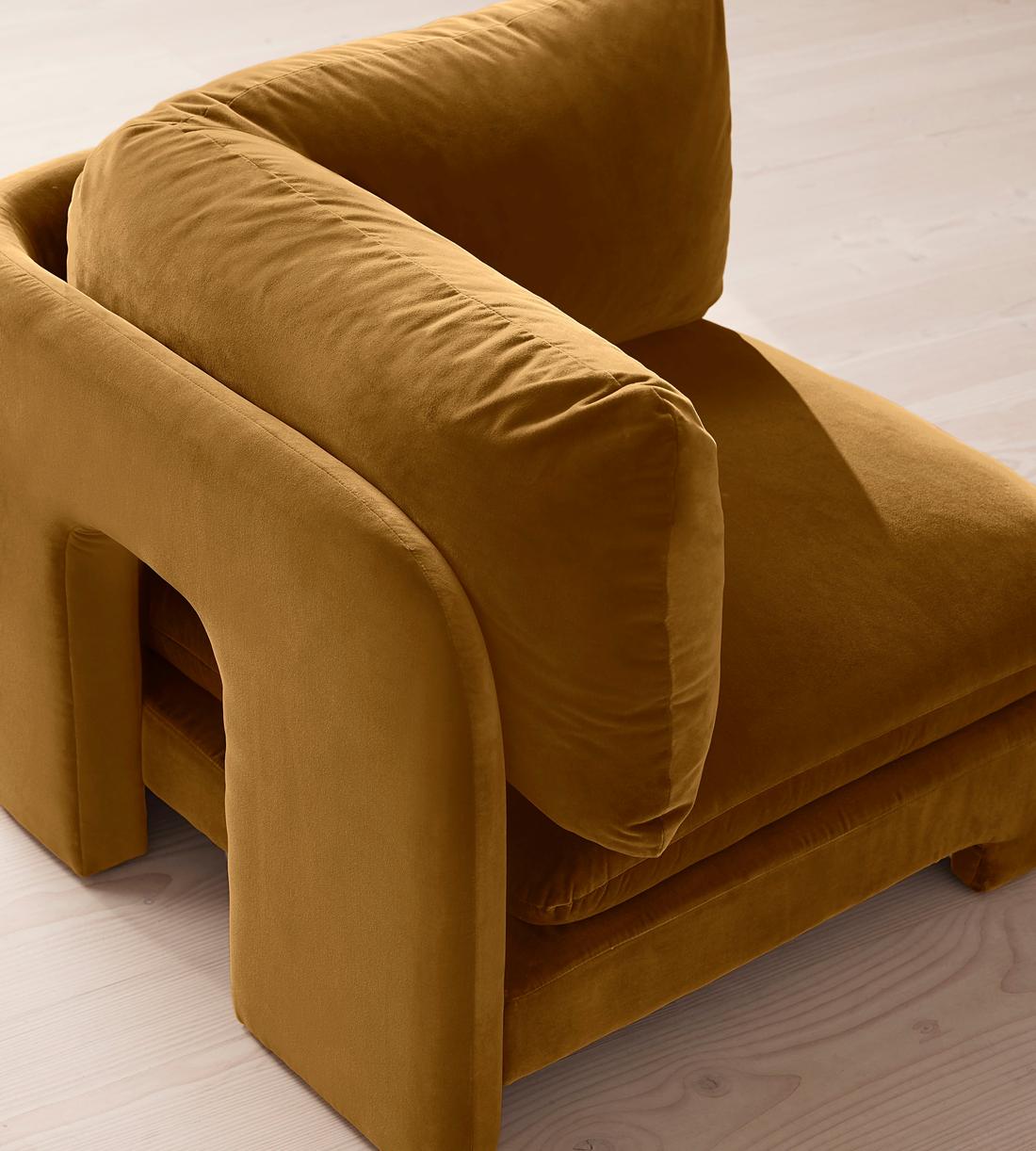 Odell Deeper Sit Modular Sofa - Corner Module - Mustard Velvet - Image 7