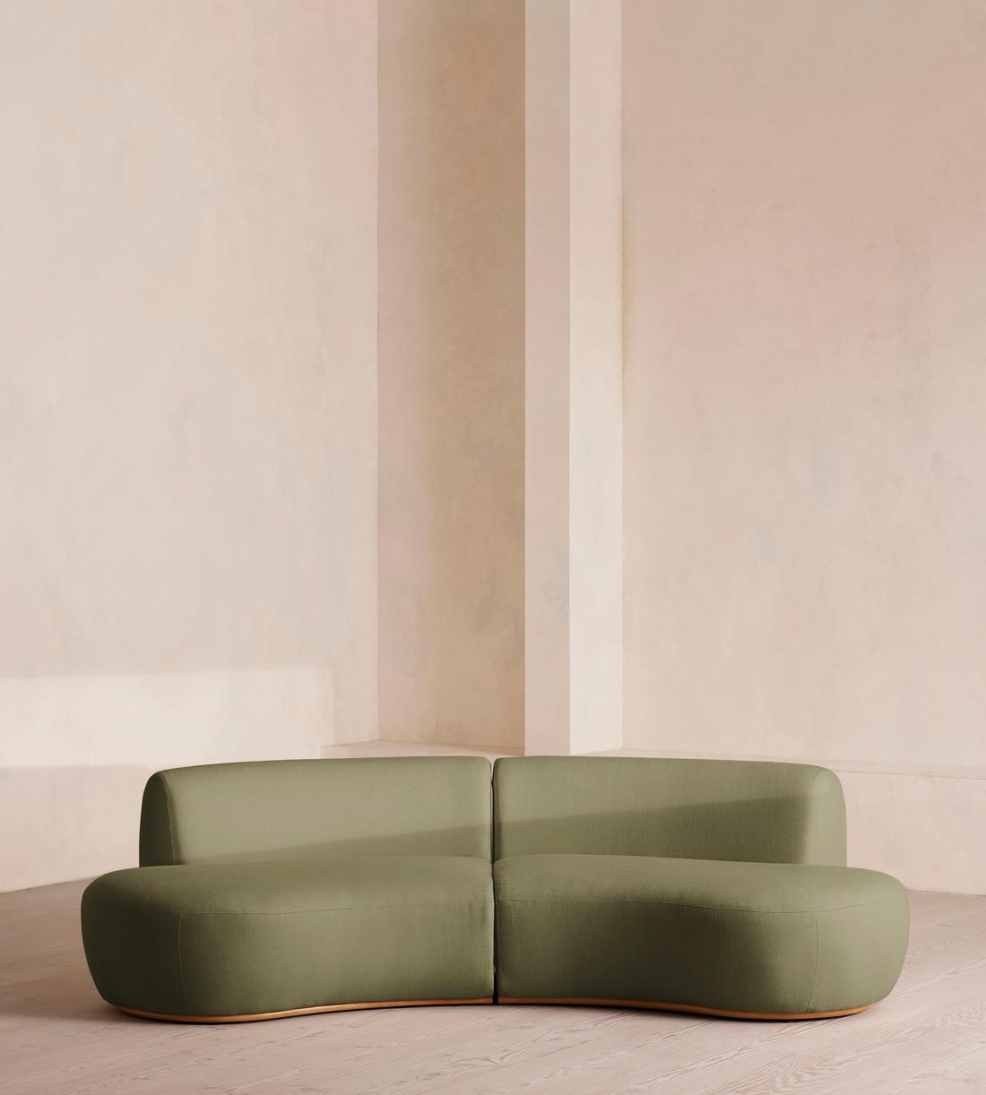 Aline Serpentine Modular Sofa - Three Seater - Linen - Sage - US - Listing - Image 1