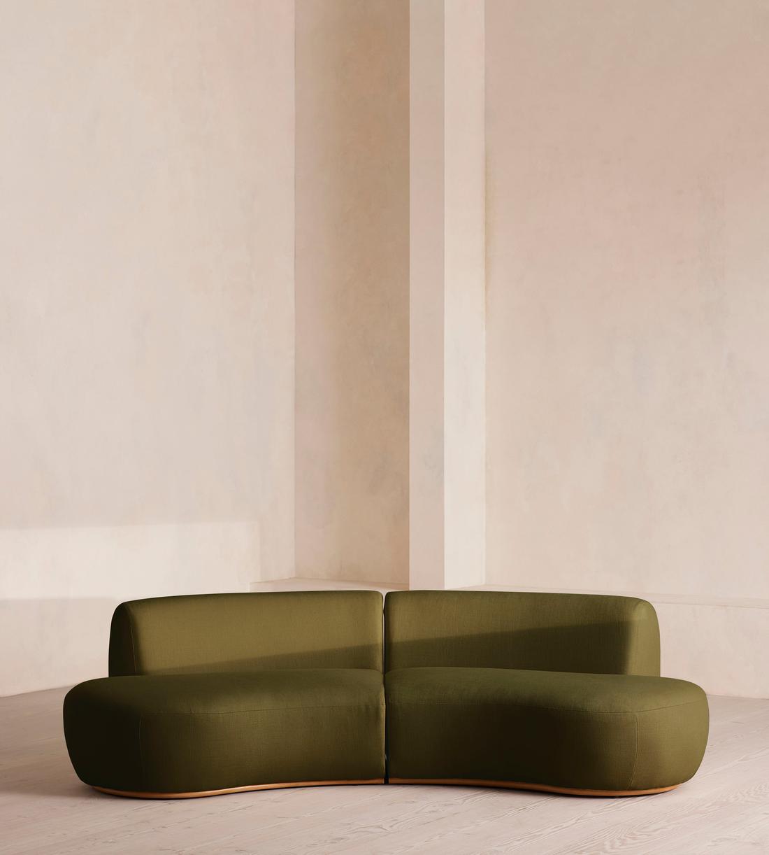 Aline Serpentine Modular Sofa - Three Seater - Linen - Olive - US - Listing - Image 1