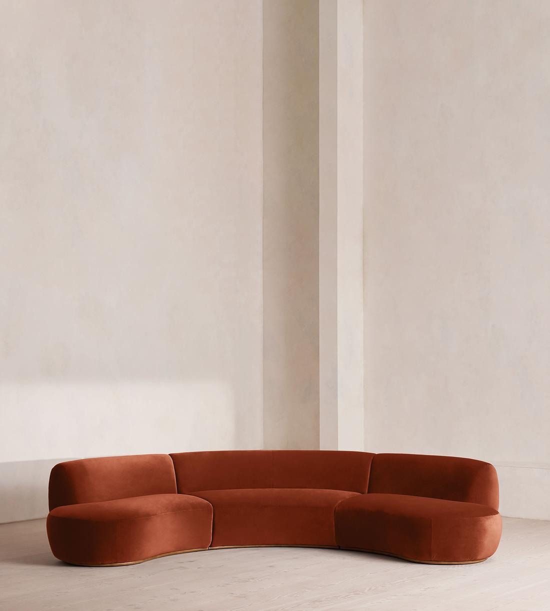 Aline Serpentine Sectional Sofa - Four Seater - Rust Velvet - US - Listing - Image 1