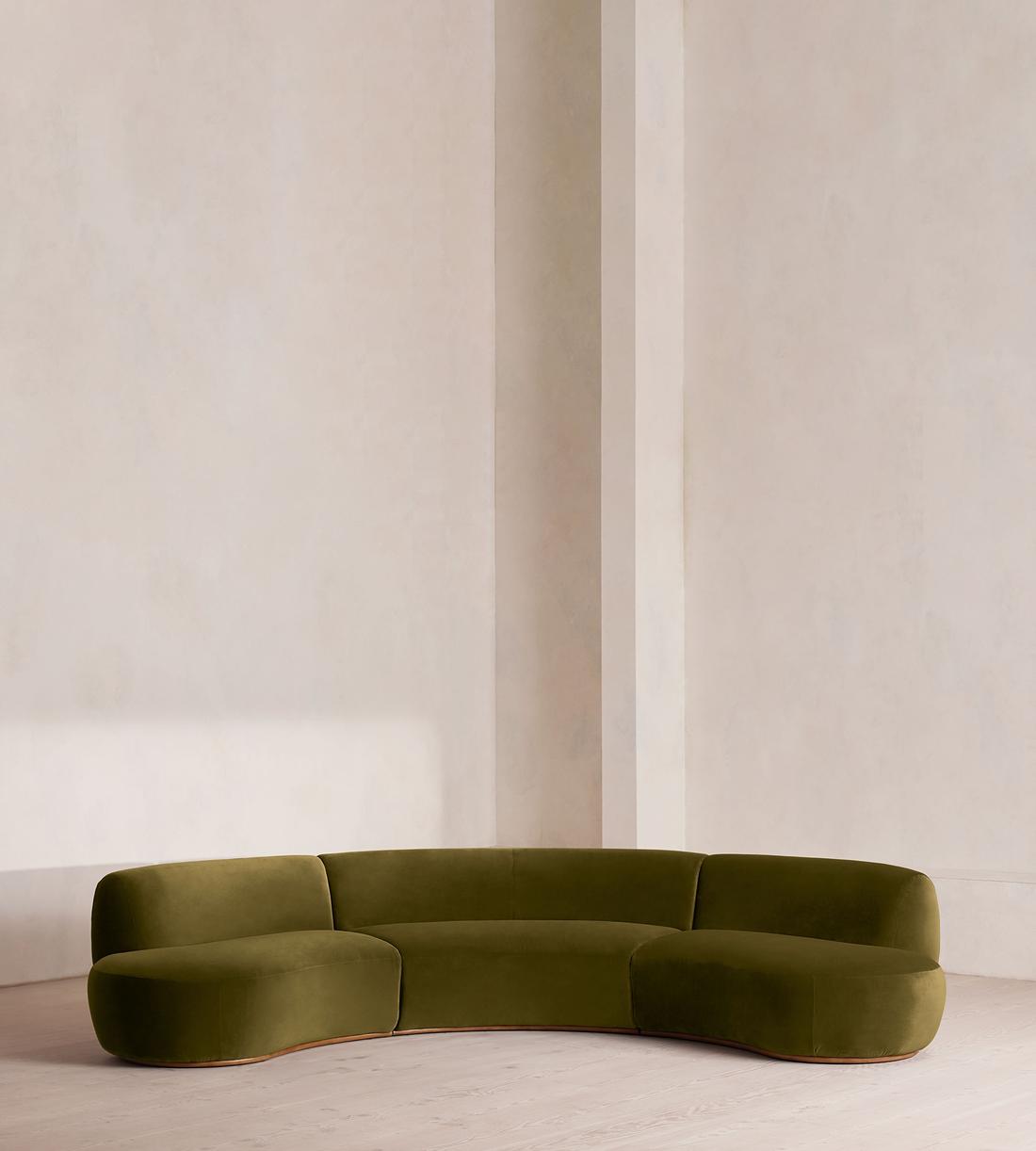 Aline Serpentine Sectional Sofa - Four Seater - Olive Velvet - US - Listing - Image 1